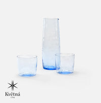 Sada karafy a 2 skleniček z foukaného skla FABINI & Tomáš Kučera, modrá