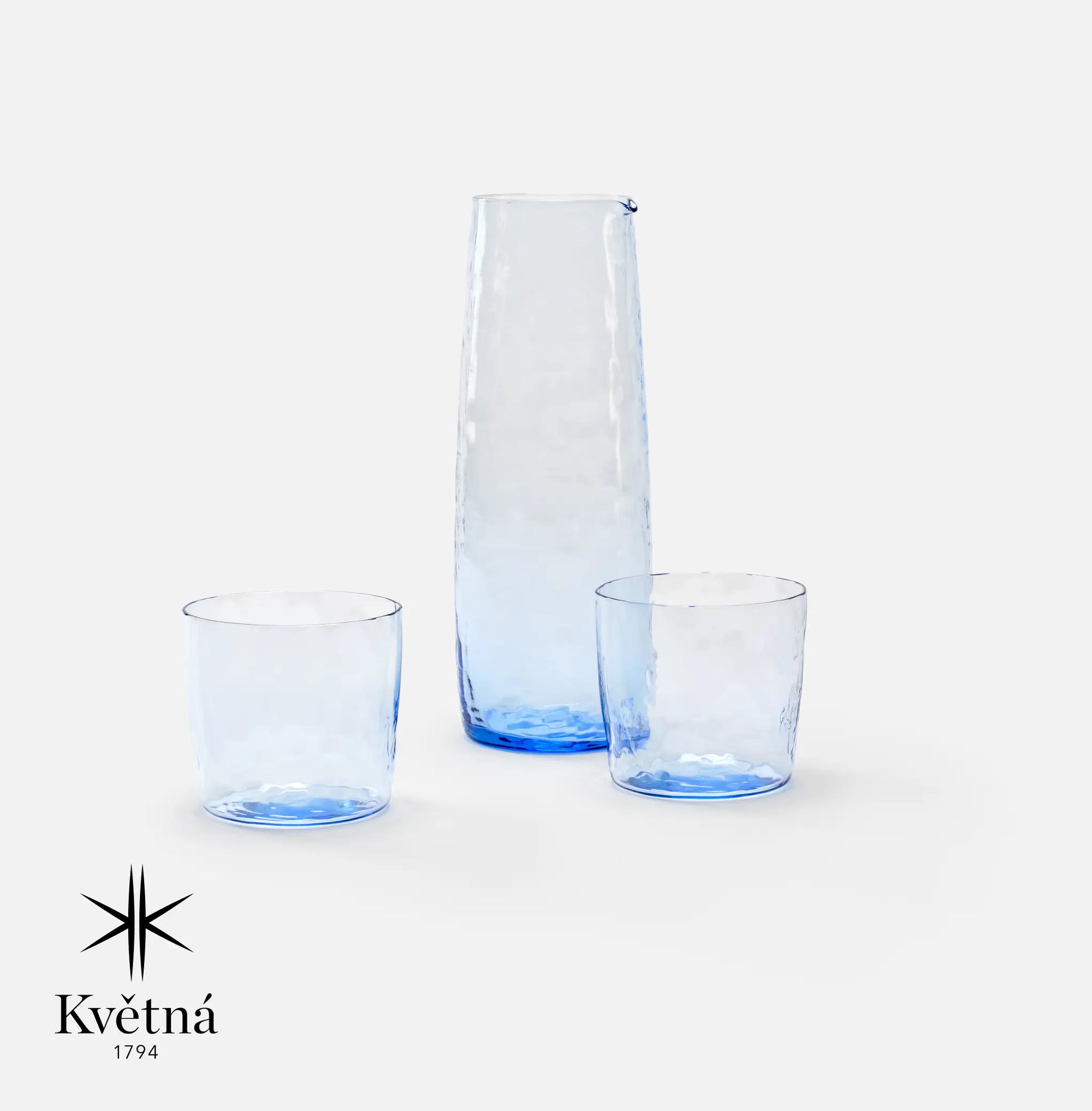 Sada karafy a 2 skleniček z foukaného skla FABINI & Tomáš Kučera, modrá