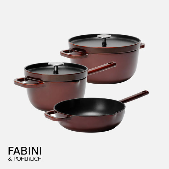 Sada nádobí FABINI & Pohlreich, 5 dílů - Smaltované litinové nádobí, vínově červené